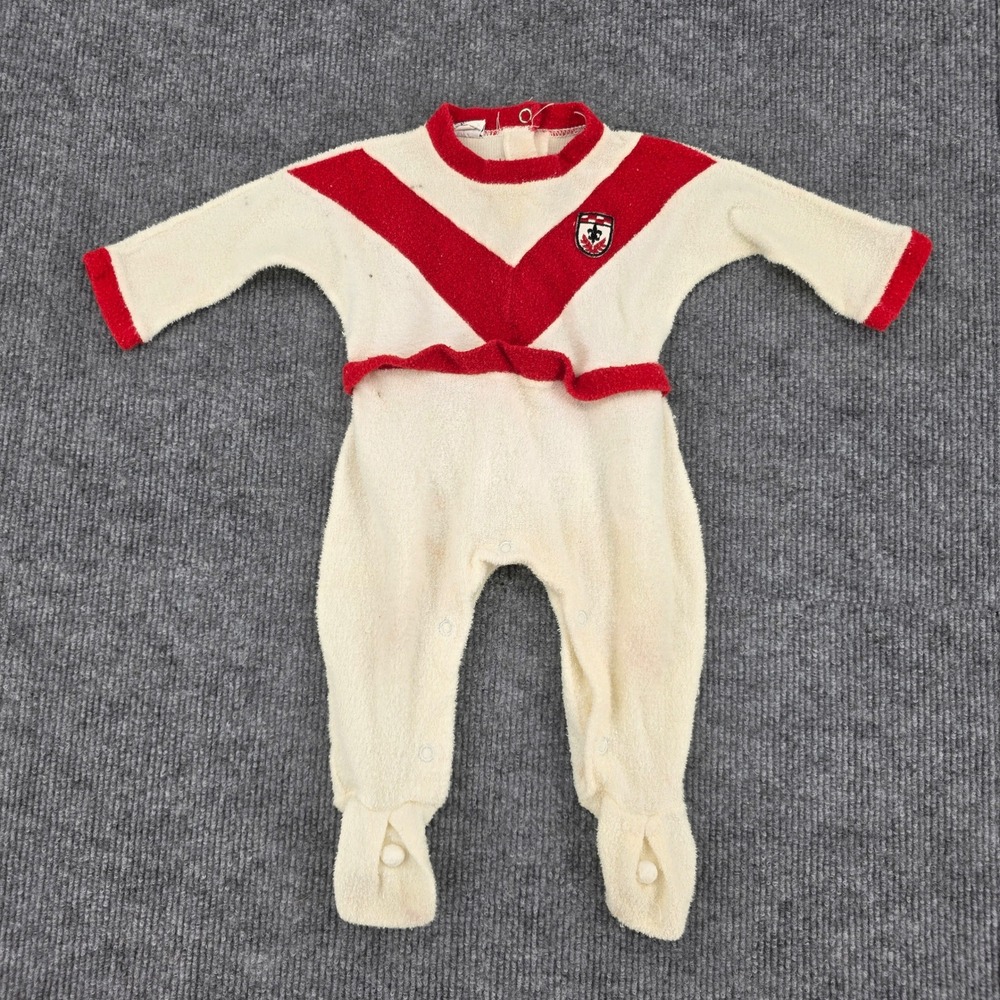 Vintage Babygro by Kapart Red Cream Chevron Footed Sleeper Ruffle Birth-20lbs